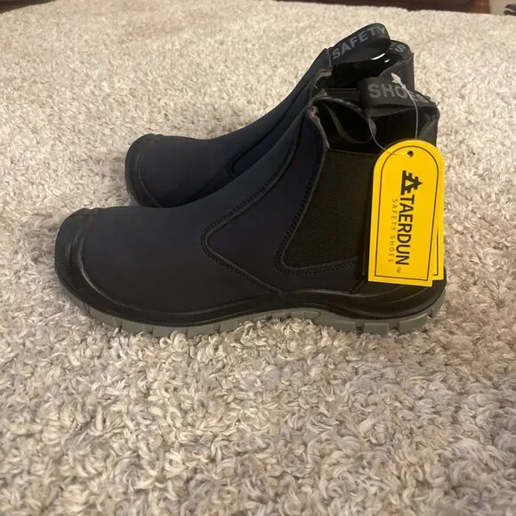 TAERDUN Safety Chelsea Work Boots Men’s 7.5 Black Slip/Oil Resistant Steel-Toe - Picture 2 of 8